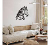 PIHEED Décoration Murale en métal Tête de Cheval Noire en Fer, Sculpture Murale tridimensionnelle, Texture métallique, à Suspendre, pour Salon, Chambre à Coucher, Bureau,40cm/15.8in