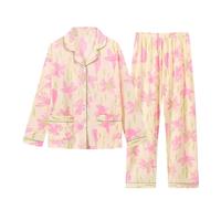 Pijamas Femme Coton,Femmes Loose Pantalon Pyjama Set Automne Hiver Boucle Vêtements Confortables Grande Taille Ample Manches Longues Revers Robe De Maman Chemise,Violet,XXL