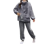Pijamas Femme Coton, Pyjama d'hiver en Flanelle Douce pour Femmes Ensemble De Nuit Confortable à Manches Longues avec Un ÉLéGant Motif Jacquard pour des Soirs Chauds Et Chauds