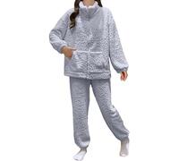 Pijamas Femme Coton, Pyjama d'hiver en Flanelle Douce pour Femmes Ensemble De Nuit Confortable à Manches Longues avec Un ÉLéGant Motif Jacquard pour des Soirs Chauds Et Chauds