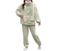 Pijamas Femme Coton, Pyjama d'hiver en Flanelle Douce pour Femmes Ensemble De Nuit Confortable à Manches Longues avec Un ÉLéGant Motif Jacquard pour des Soirs Chauds Et Chauds