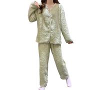 Pijamas Femme Hiver Sexy, Pyjama d'hiver en Flanelle Douce pour Nuits Froides Tenue De DéTente ÉLéGante à Manches Longues avec Motif Jacquard Confortable