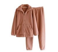 Pijamas Homme Hiver Doux, en Flanelle avec Fermeture éclair intégrale pour des Nuits d'hiver douillettes et Un Confort Optimal à la Maison (Orange, M)