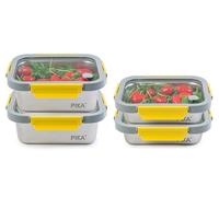Pika - Lot de 4 boites alimentaires en inox et couvercle en verre trempé - 2x 820ml + 2x1200ml - Compatible micro-ondes - Ideal pour batch cooking - MetalShock