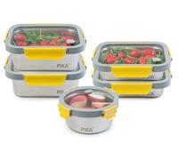 Pika - Boite alimentaire en inox et couvercle en verre trempé - Hermétique et légère - Compatible micro-ondes, four, congélateur - MetalShock (Ronde : 650ml - Rectangle : 2x 820ml + 2x1200ml)