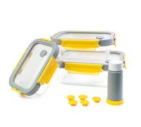 Pika - Lot de 3 boites alimentaires sous vide en verre + pompe de mise sous vide - 370ml + 640ml + 1050ml - Micro-ondes, four, congélateur - GlassShock