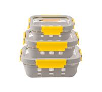 Pika - Lot De 3 Boites Alimentaires En Verre Et Couvercle En Verre Trempé - 370ml + 640ml + 1050ml - Micro-Ondes, Four, Congélateur - Glassshock