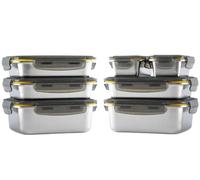 Pika | Lot de 7 boites alimentaires en inox | Compatible micro-ondes, four | 3x 820ml + 2x 1200ml + 2x 260ml, Hermétique, Compatible au micro-ondes, four, congélateur, Batch cooking