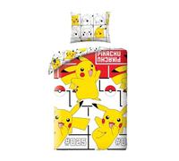Halantex Parure de lit Pikachu 100% coton Housse de couette réversible 140x200cm + taie d'oreiller