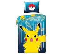 Halantex Parure de lit Pikachu réversible – Housse de couette 140x200 cm + Taie 65x65 cm