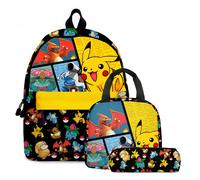 Pikachu Sac à dos Ensemble Enfant 3 Pièce Boîte à lunch et sac à crayons,40x30x17cm