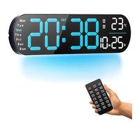 PiKaPiKaP Horloge Murale Numérique, 14 Pouces Grande Horloge Numérique avec Télécommande - Variateur / Réglage Automatique, 8 Lumières de Nuit Couleurs, Horloge Murale 24/12 Heures pour Salon, Bureau