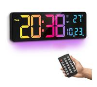 PiKaPiKaP Horloge murale numérique 16" Grande horloge numérique avec 11 couleurs RVB, date d'heure Temp Semaine, minuteur, 12/24Hr, auto-gradation, pour séjour/salle de gym, église/magasin/garage