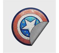 pikapuka Tapis de sol lavable en machine rétro tendance moderne pentagramme rouge bleu chambre salon circulaire antidérapant compatible Captain America décoration chambre d'enfant (diamètre : 243 cm)
