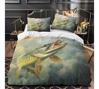 Pike Fish Attack Parure de Lit Microfibre Résistante 3D Imprimée 3 Pièces Éclair Ultra Douce realistic Fishing Ensemble De Literie Hypoallergique Entretien Facile for Adulte Super king（260x220cm）