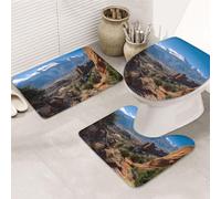 Pikes Peak Colorado Lot de 3 tapis de bain doux et absorbants pour salle de bain en forme de U et housse de couvercle de toilette, tapis de bain antidérapant lavable en machine