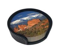 Pikes Peak Colorado Lot de 6 dessous de verre en cuir pour tasse à thé pour cuisine, bar, décoration d'intérieur, cadeau de pendaison de crémaillère