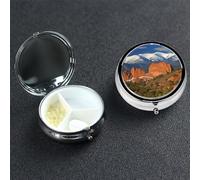 Pikes Peak Colorado Pilulier rond portable à 3 compartiments pour poche ou sac à main, pilulier hebdomadaire, organiseur décoratif en métal pour médicaments, vitamines, cadeau de voyage