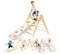 Pikler Set triangle d'escalade 5 en 1 pour enfant Montessori avec triangle pliant, en bois, réversible, toboggan d'escalade Seasaw pour l'intérieur et l'extérieur
