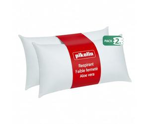 PIKOLIN Lot de 2 Oreillers 75 x 40 cm en Fibre Ecolofil Dermoprotectrice, Taie Coton avec Traitement Aloe Vera - Confort Moelleux Respirant et Fermeté Faible