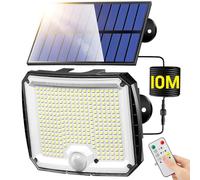 PIKOY Lampes solaires de sécurité d'extérieur avec détecteur de mouvement, 318 LED/10 m/5 modes : lampes solaires d'extérieur pour jardin, clôture, inondation, garage