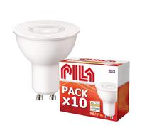 PILA Pack de 10 ampoules GU10 LED, 4,7 W (= 50 W), lumière blanche chaude (2700 K), 400 lumens, 36º (lumière d'accentuation), non réglable, CRI80, durée de vie de 15 000 h