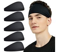 Pilamor Lot de 5 bandeaux de sport pour homme et femme - Évacuation de l'humidité - Bandeau anti-transpiration pour la course à pied, le cyclisme, le football, le yoga - Noir 5