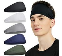 Pilamor Lot de 5 bandeaux de sport pour homme et femme - Évacuation de l'humidité - Pour la course à pied, le cyclisme, le football, le yoga (gris, vert, blanc, bleu, noir)
