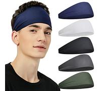 Pilamor Lot de 5 bandeaux de sport pour homme et femme - Évacuation de l'humidité - Pour la course, le cyclisme, le football, le yoga - Gris foncé, vert, blanc, bleu, noir