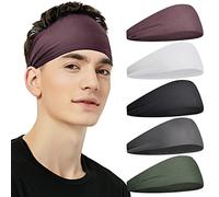 Pilamor Lot de 5 bandeaux de sport pour homme - Évacuation de l'humidité - Pour la course, le cyclisme, le football, le yoga - Pour homme et femme (blanc, marron, gris foncé, noir, vert)