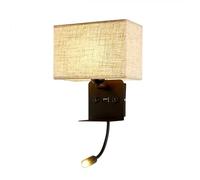 Pilanp Applique Murale en Tissu Lampes murales de Chevet avec projecteur de Lecture Applique Murale en métal Noir avec Abat-Jour en Tissu pour Salon Salle d'étude