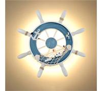 Pilanp Lampe Murale LED Moderne pour Chambre d'enfant Lampe Murale en Bois avec Volant et gouvernail de Bateau Applique Murale pour arrière-Plan de café Chambre d'enfant