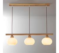 Pilanp Lustre linéaire de 31 po à 3 lumières en Verre, Triple Suspension intérieure pour Salle à Manger, Restaurant, Cuisine, îlot de Cuisine, Lustre en Bois avec Abat-Jour en Verre Blanc