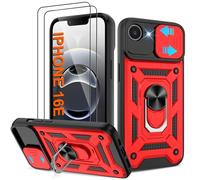 Pilaru Coque iPhone 16e - Housse Militaire Antichoc [2 HD TPU Film + Anneau] - Protection 360° PC Dur & Gel Silicone TPU - Étui pour iPhone 16e - Résistance Chocs, Chutes, Rouge