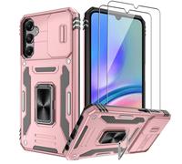Pilaru Coque pour Samsung A05S Deux Films Anti-Explosion+Anneau Support,Full Protection de la Caméra en PC Dur Anti-Chut Renforcée Armor Heavy Duty Antichoc Bumper Housse Etui，Noir