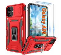 Pilaru Coque pour Samsung A06 Deux Films Anti-Explosion+Anneau Support,Full Protection de la Caméra en PC Dur Anti-Chut Renforcée Armor Heavy Duty Antichoc Bumper Housse Etui，Noir