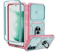 Pilaru Coque Samsung S22 Antichoc?avec Full Protection Caméra Coulissante+1*HD Film Protecteur ? Anneau Support, Étui de PC Dur et TPU Silicone Militaire Anti-Ra