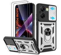 Pilaru Coque Xiaomi Poco X7 Pro 5G - Housse Militaire Antichoc [2 HD TPU Film + Anneau] - Protection 360° PC Dur & Gel Silicone TPU - Étui pour Poco X7 Pro 5G - Résistance Chocs, Chutes,Argent