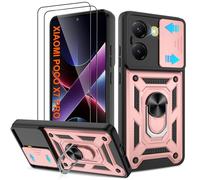 Pilaru Coque Xiaomi Poco X7 Pro 5G - Housse Militaire Antichoc [2 HD TPU Film + Anneau] - Protection 360° PC Dur & Gel Silicone TPU - Étui pour Poco X7 Pro 5G - Résistance Chocs, Chutes,Or Rose