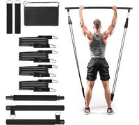 Pilates Bar Kit With 4 Elastic Bands-Home Gym Exercise Equipment-Elastic Resistance Band For Yoga-Gym-- Muscu-Men And Women