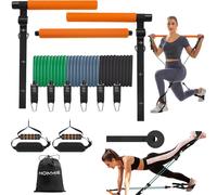 Pilates Bar Kit With 6 Elastic Latex Resistance Bands-20-240lbs Pilates 3 Section For Yoga,Stretching,Sculpture,Twisting,Squat