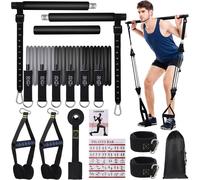 Pilates Bar Kit With 6 Elastic Resistance Bands,Elastic Bodybuilding Kit For Men And Women,Smartworkout For Yoga Squat Stretching