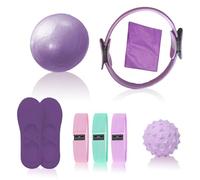 Pilates Essentials Kit for Women, Pilates Equipment, for Home Workouts with Ring and Ball Set, 3pcs Booty Bands, Yoga Bands for Stretching, Fascia Ball, Yoga Socks (purplr)