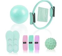 Pilates Essentials Kit for Women, Pilates Equipment, for Home Workouts with Ring and Ball Set, 3pcs Booty Bands, Yoga Bands for Stretching, Fascia Ball, Yoga Socks (Green)