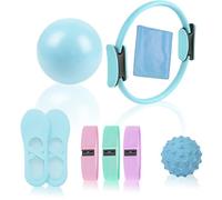 Pilates Essentials Kit for Women, Pilates Equipment, for Home Workouts with Ring and Ball Set, 3pcs Booty Bands, Yoga Bands for Stretching, Fascia Ball, Yoga Socks (Blue)