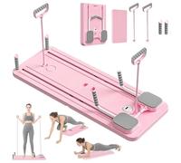 Pilates Reformer Compact, 5 en 1 Pilates Pliable,La Roue Abdominale Push-up rebondit automatiquement Minuterie, AB Roller Fitness Materiel pour la Maison et la Salle de Sport（Rose）