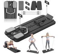 Pilates Reformer, Planche Pilate Pliable, Pilates Board Multifonctionnelle avec Machine à Ski, Roue Abdominale Rebond Automatique, Push up et Corde de Tension, Kit Pilates Maison - Noir