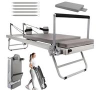 Pilates Reformer Pliable, équipement d'entraînement Pilates Reformer à résistance réglable, Ensemble de lit d'entraînement Musculaire pour Salle de Sport à Domicile (Gris)