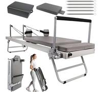 Pilates Reformer Pliable, équipement d'entraînement Pilates Reformer à résistance réglable, Ensemble de lit d'entraînement Musculaire pour Salle de Sport à Domicile (Gris et boîte)