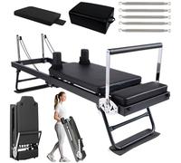 Pilates Reformer Pliable, Machine d'entraînement Pilates Reformer à résistance réglable, équipement de Musculation pour entraînement à Domicile (Noir et boîte)